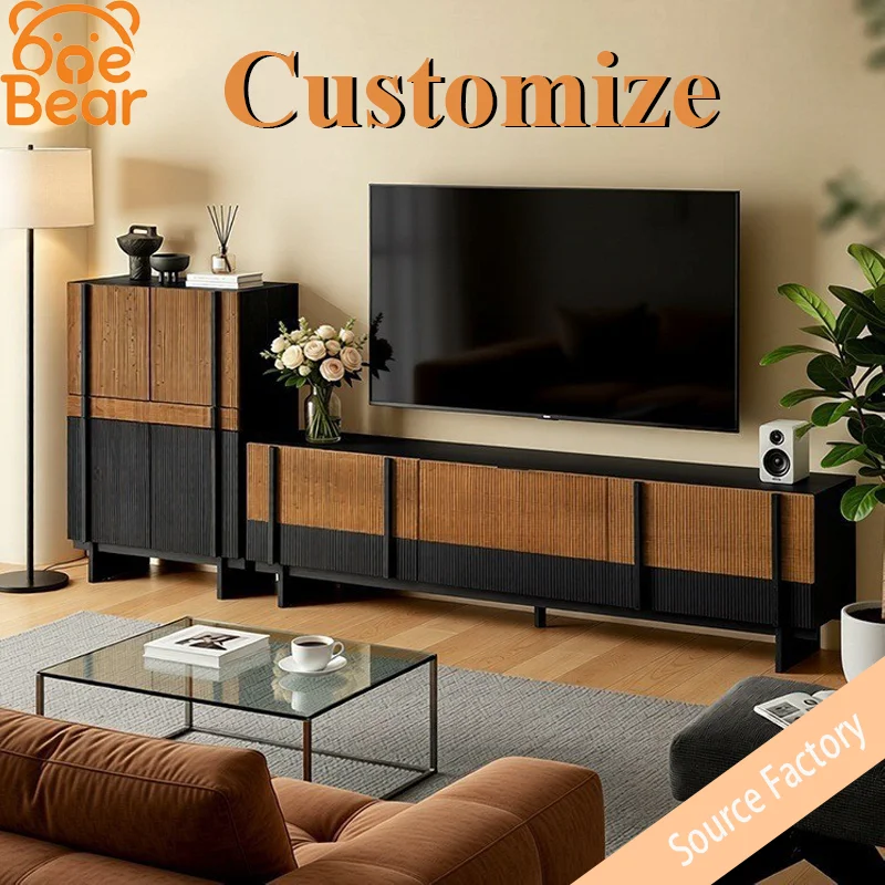 Customizable floor-standing storage cabinets, eco-friendly solid wood TV cabinets, suitable for living room and hotel storage.