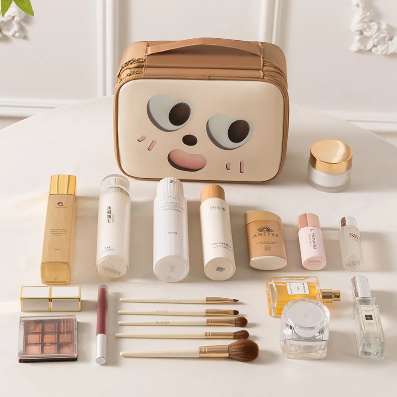 PU Cartoon Cute Fun Single Double-layer Storage Bag Portable Large-capacity Toilet Bag Cosmetic Storage Bag Water-proof Portable