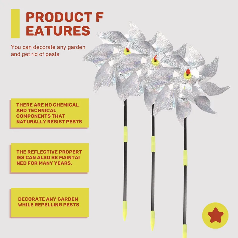 ABRE-3 Pieces Windmills, Bird Repellent,Fruit Garden,Reflective Windmill, Bird Repellent, Bird Repellent, Reflective Windmill