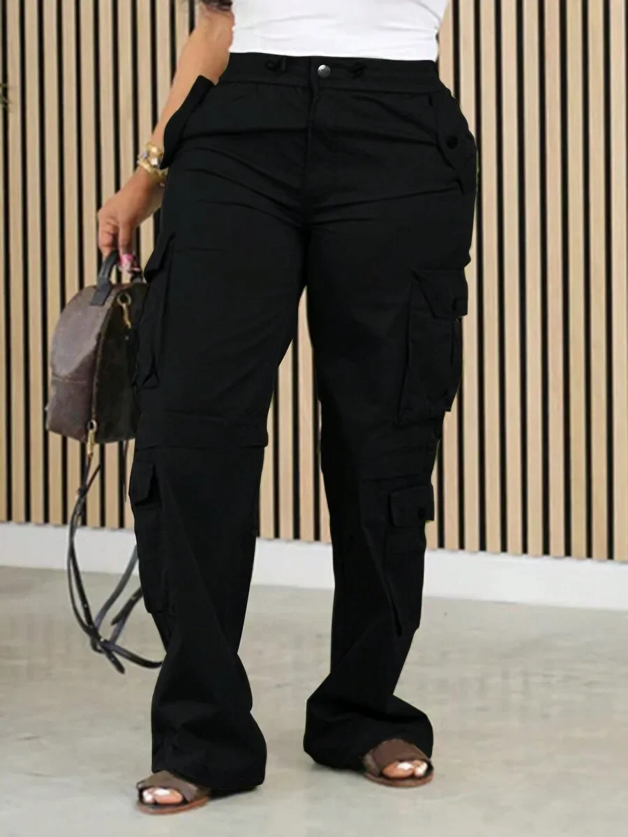 

Women Cargo Pants With Large Pockets Streetwear Style Comfortable Loose Fit Full Length Casual Bottoms