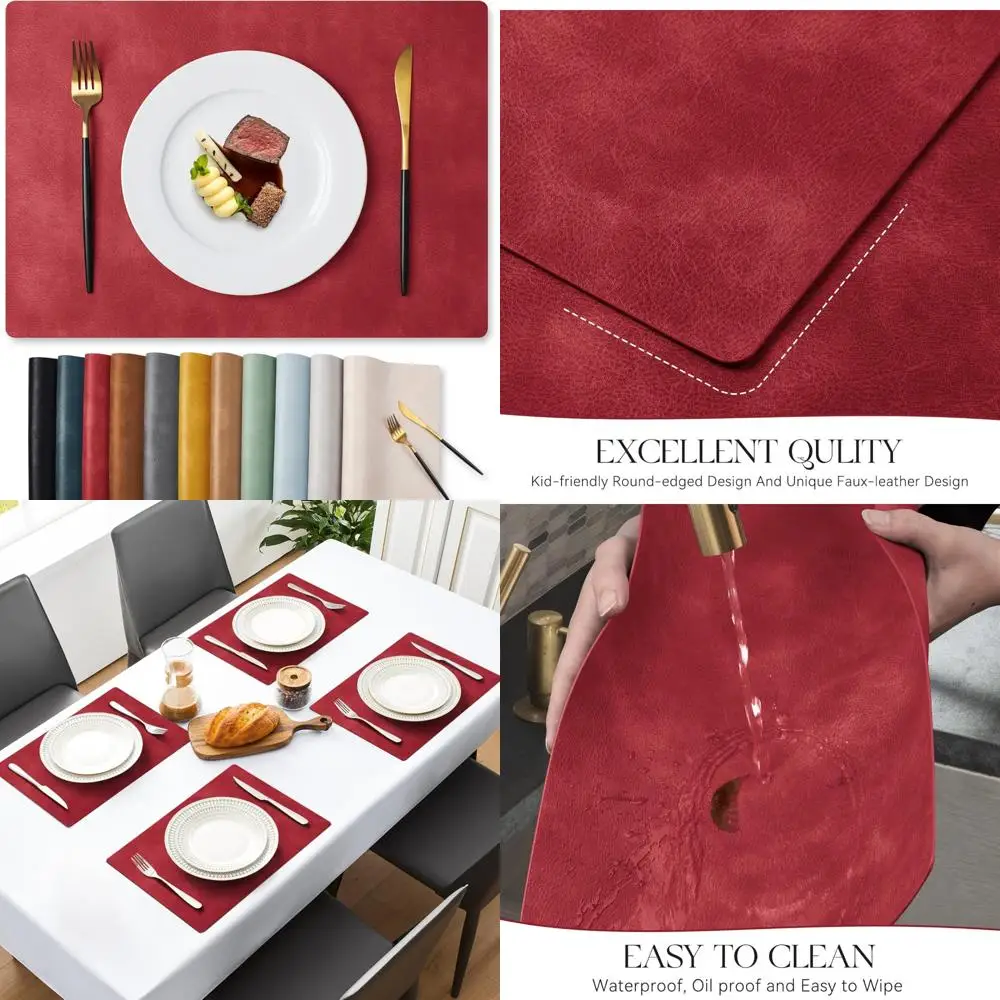 

Vinyl Placemats Set of 12-12 X 17 Inch - Faux Leather 100% Waterproof Oil-Proof Wipeable PU Place Mats, Heat Resistant Reversib