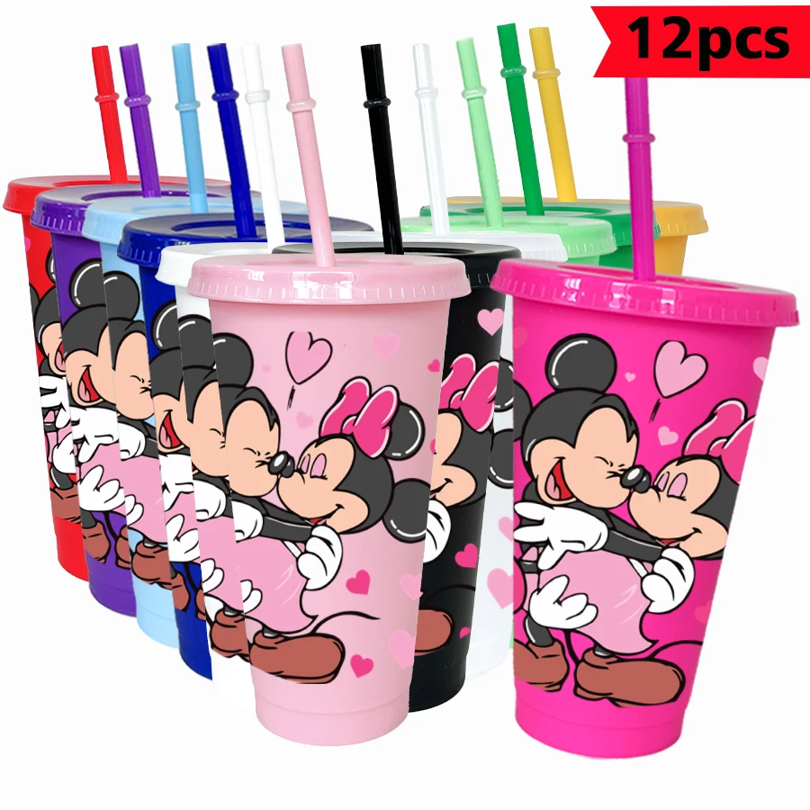 

12 шт./упак., красочный пластиковый стакан Disney, Минни, Love, 26 унций, посуда для питья на день рождения, чашка для сока, кофе
