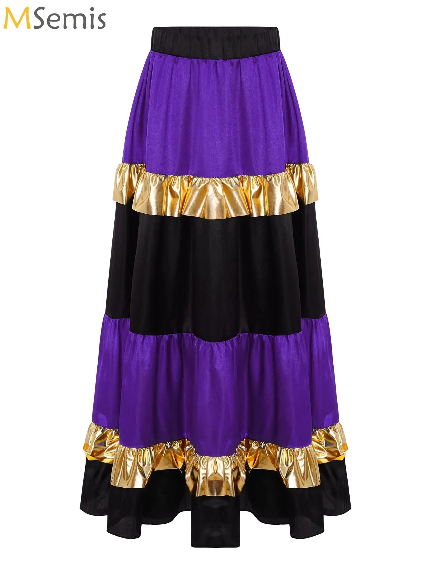 

Teen Girls Spanish Flamenco Dance Skirt Ruffle Long Skirt Classic Flamengo Waltz Ballroom Gypsy Dancewear Stage Performance Wear