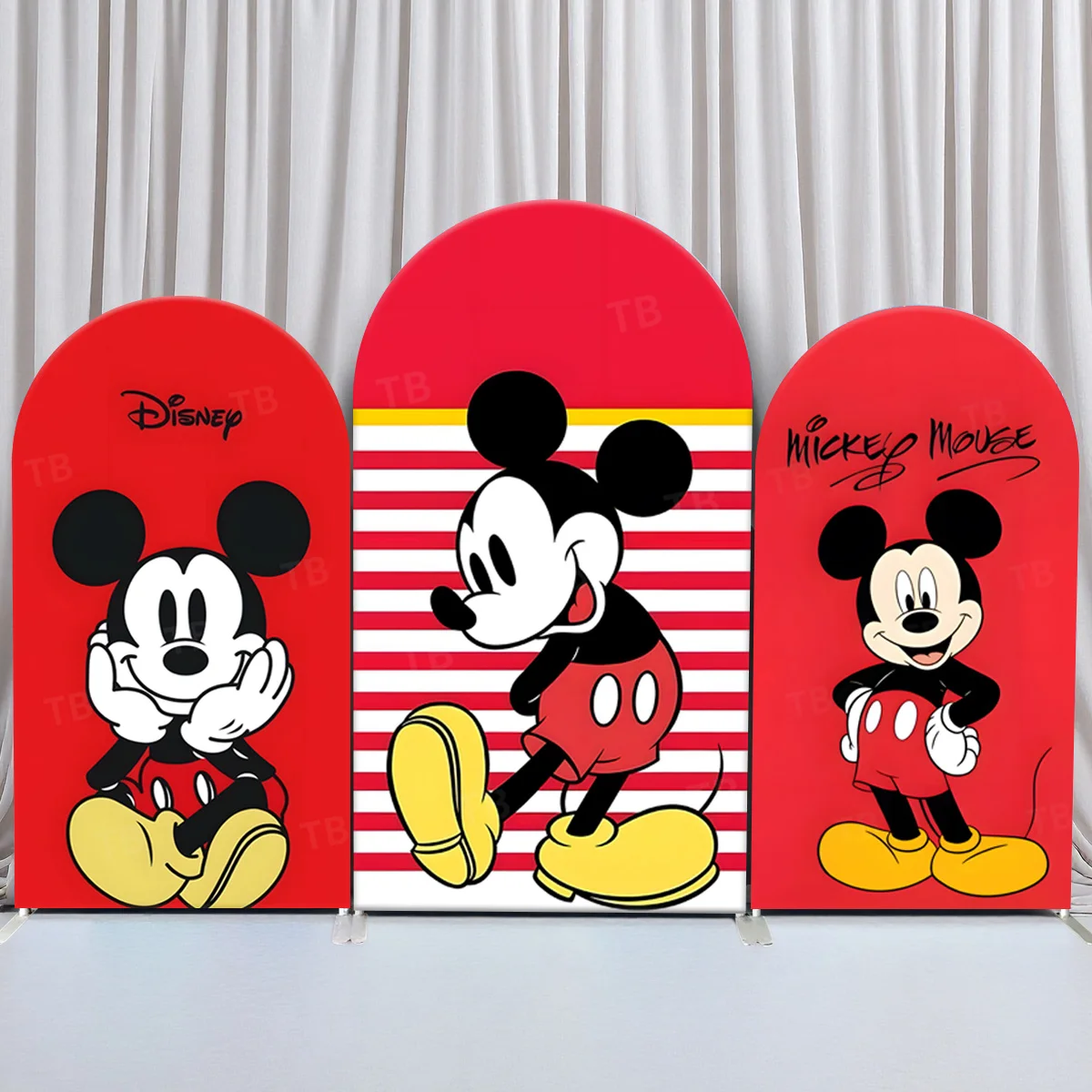 

TB Red Mickey Mouse Arch Backdrop Cover Disney Theme Baby Shower Kids Birthday Party Decor Photo Background Props Elastic Fabric