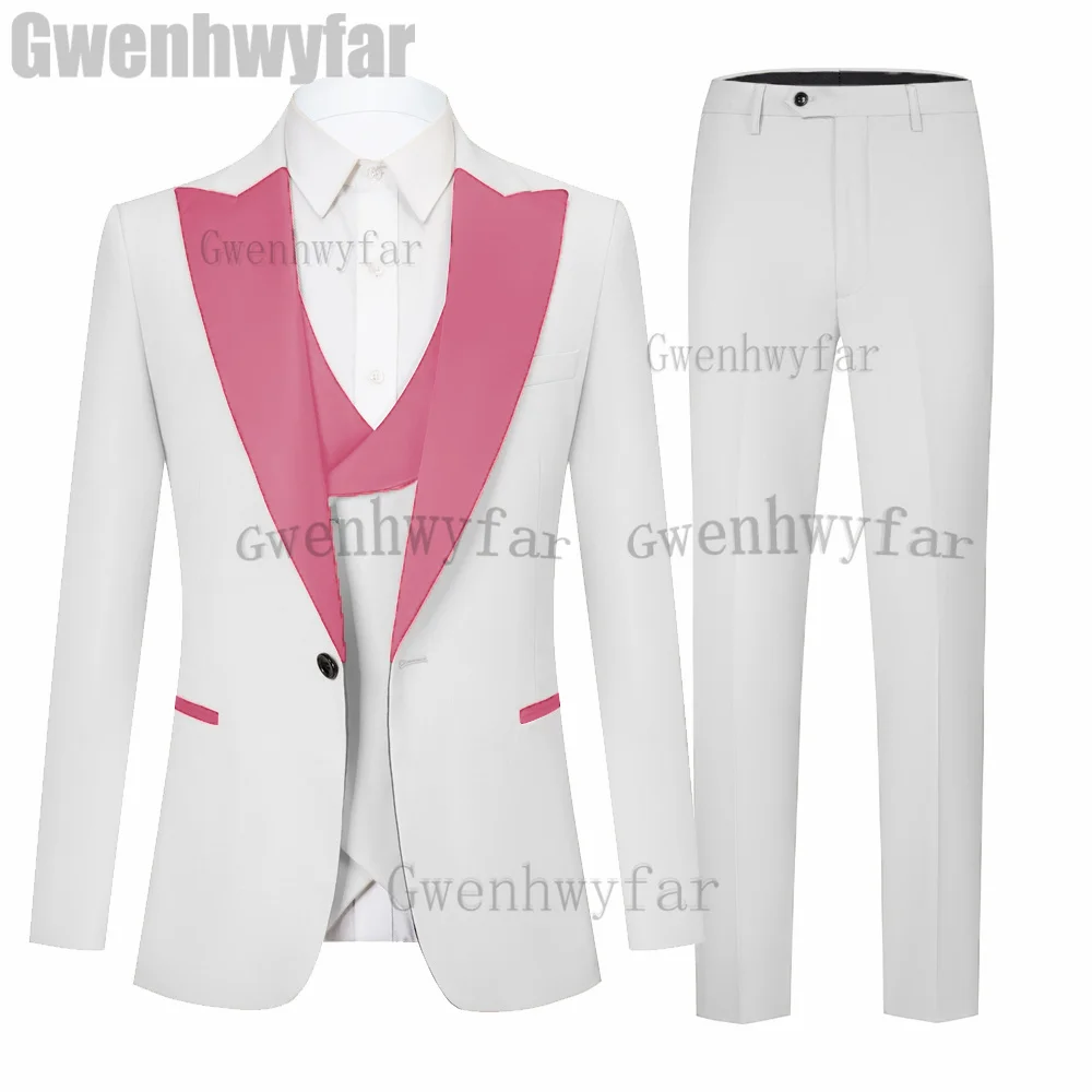 Gwenhwyfar Custom Men's Wedding Suit Slim Fit 3 Pieces Luxury Men Suit Complete Business Suit Costume Homme（Jacket+Pants+Vest）