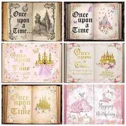 Fairy Tale Book Birthday Wedding Custom backdrop Once Upon a Time Ancient Castle Butterfly Flower Princess Girl Photo Background