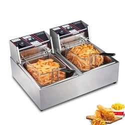 Stainless Steel Commercial Electric Deep Frying Potato Chip Frying Machine Chicken Deep Fryer Countertop Dual Tank