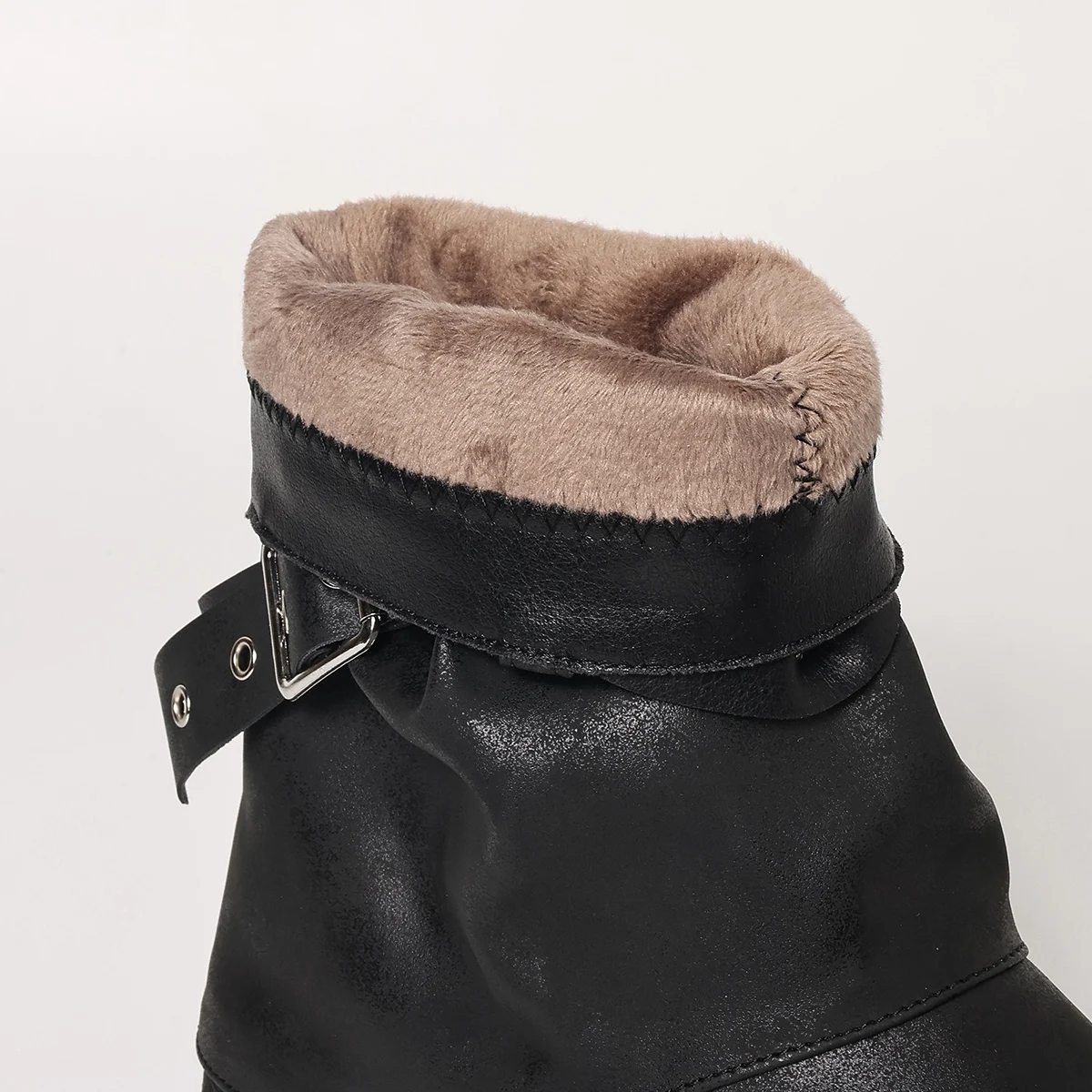 Fashion Leisure Western Boots Round Toe 4.5cm Block Heels Slip On Belt Buckles Plus Size 41 42 43 Cowgirl Mid Calf Fall