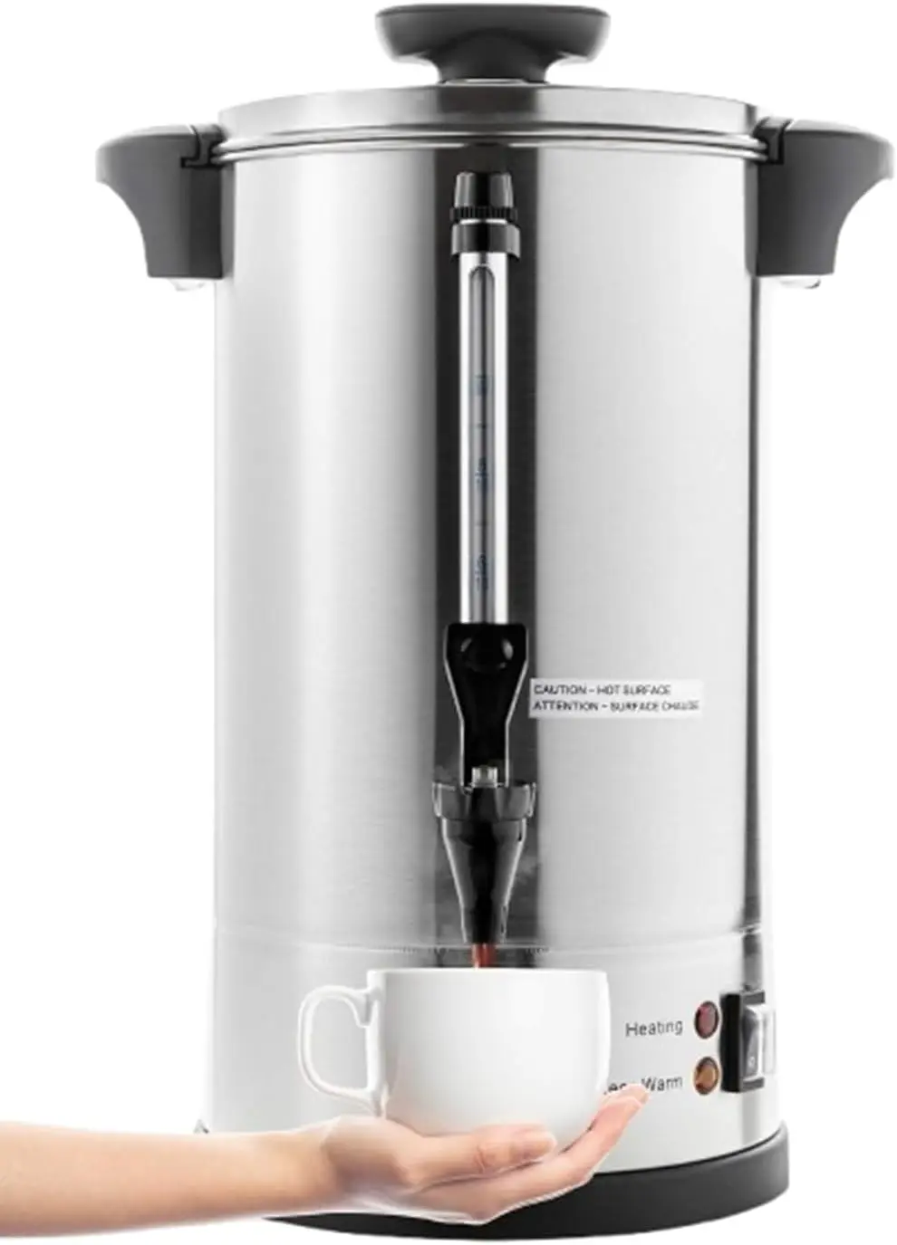 

SR-CP-50B Commercial Grade Stainless Steel Percolate Coffee Maker Hot Water Urn for Catering, 50-Cup 8 L, Metallic