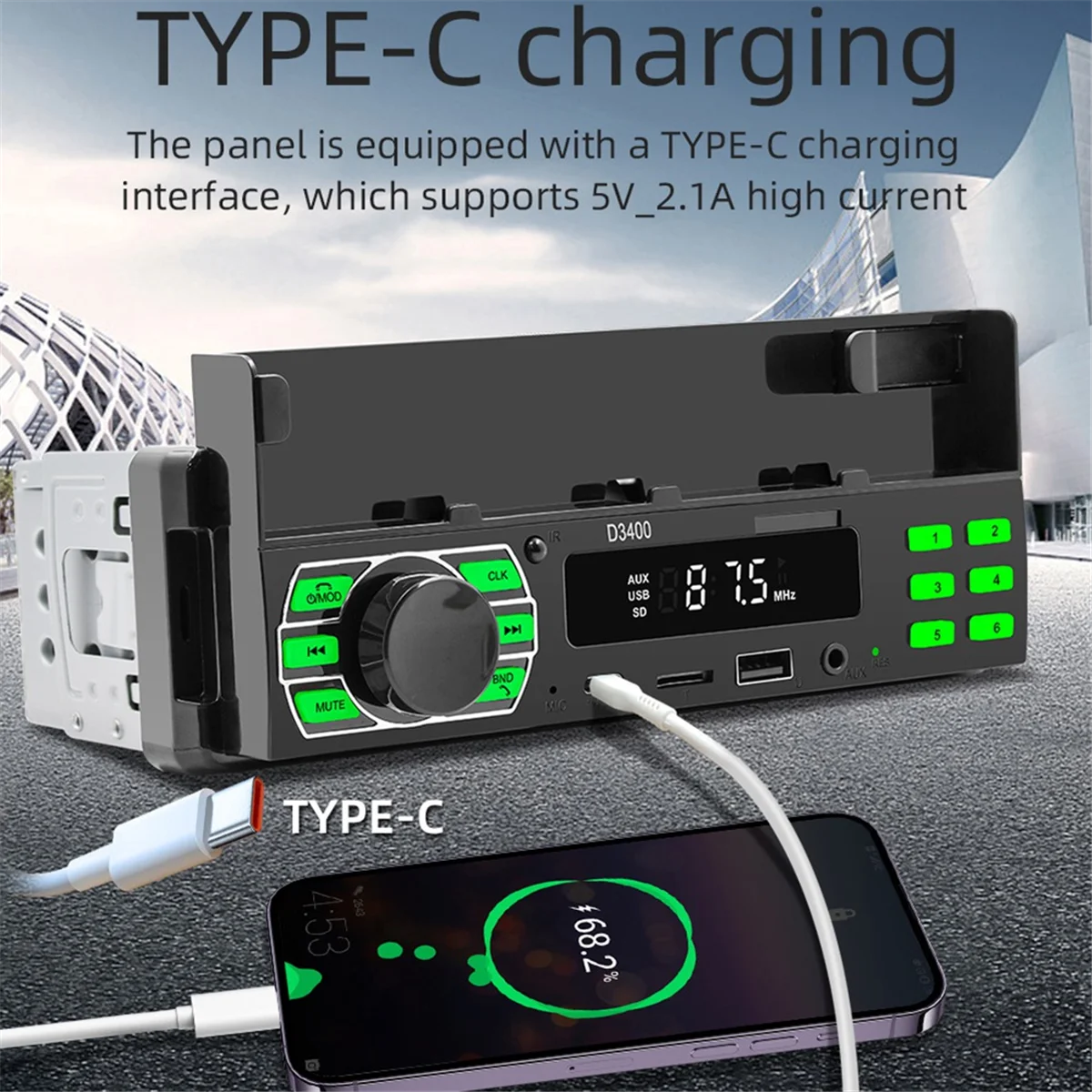 1Din Car MP3 Phone Holder Positioning Car Line Protection Smart Bluetooth Calling Color Light Voice Control FM Radio