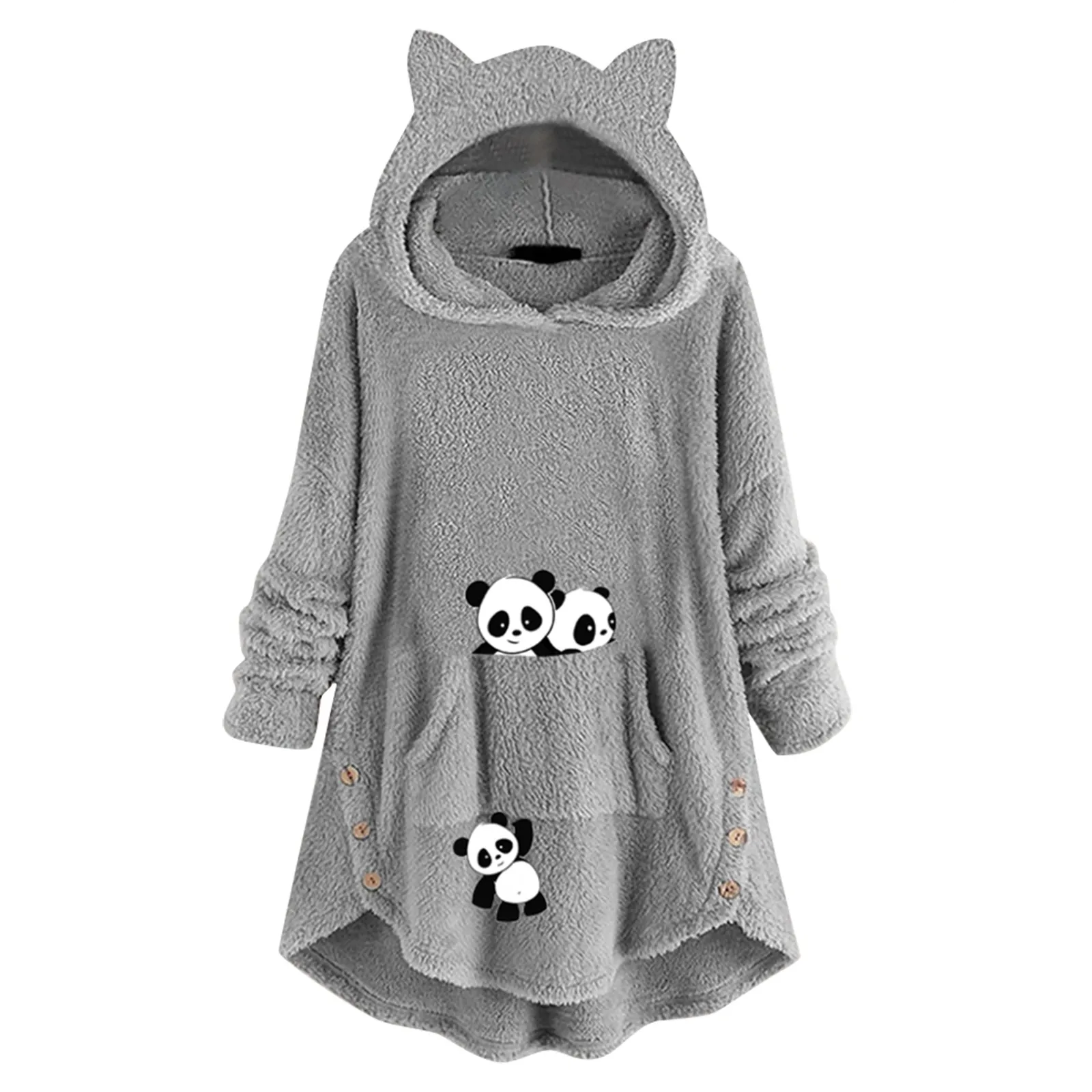 Oversize Hoodie Womens Fleece Teddy Hoodies Panda Print Warm Hooded Blanket Pullover Top Sweatshirts Jumper Hoodie Sweatshirts