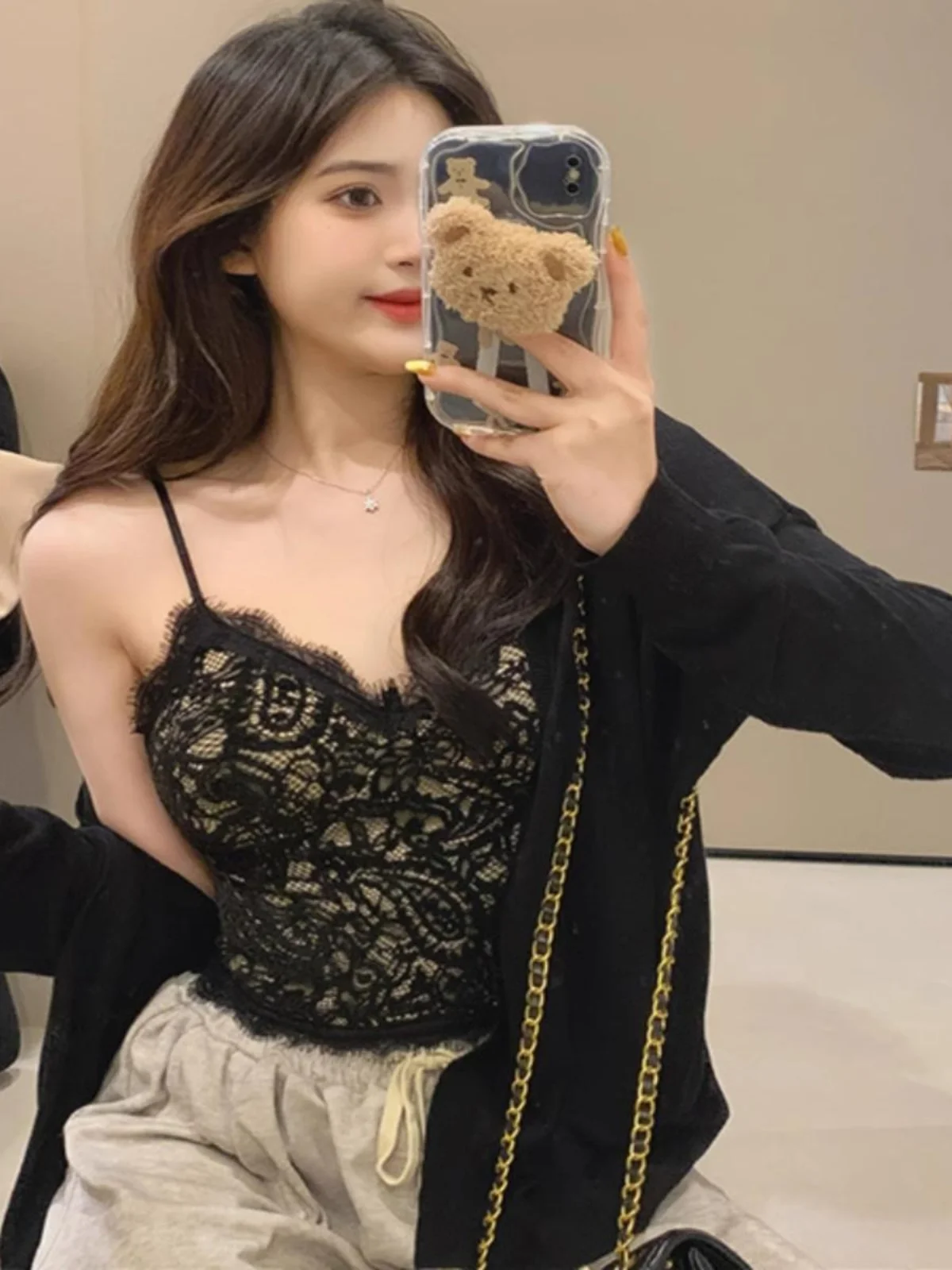 Top in Pizzo con Spalline Sottili Pure Desire, Novità Estate 2025, Reggiseno Interno Abbinabile, Elegante Indumento Esterno