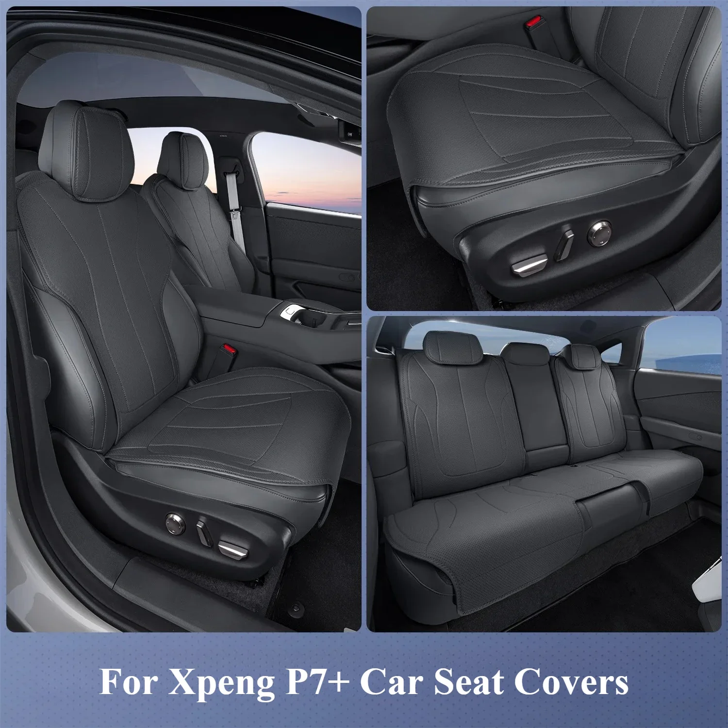For Xpeng P7+ Car Seat Covers Four-Season Breathable Full Car Seat Cushion Front & Rear Row Leather Seat Protector Accessories