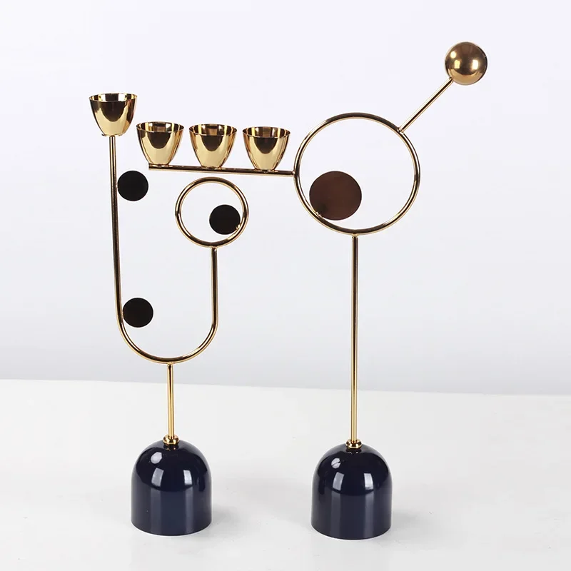 Metal Candlestick Geometric Hollow Candle Stand Hollowed-out Metal Ornament Candle Holder Centerpieces Home Decoration