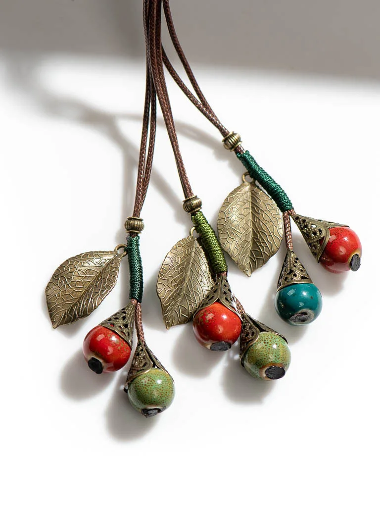 Bohemian Vintage Handmade Leaf Necklace Ceramic Beads Pendant Bulk Goods Wholesale  Collier Femme 2X444