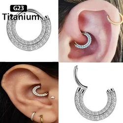 1Pc G23 Titanium Earlobe Piercing Ear Cartilage Earring Double Layered Zircon Hinged Segment Nose Rings Lip Clicke Jewellery
