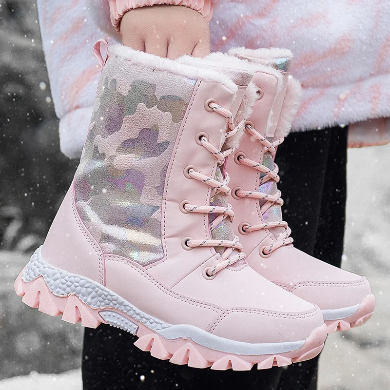 

2025 зимняя детская обувь, плюшевые теплые зимние ботинки, модные кроссовки для девочек, непромокаемые походные ботинки, детские модные теплые уличные ботинки