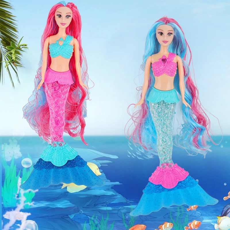 다채로운 긴 머리 인어 공주 인형 장난감 1/6 BJD 인형 관절 조명/음악으로 움직일 수있는 인형 인어 인형 어린이 생일 선물