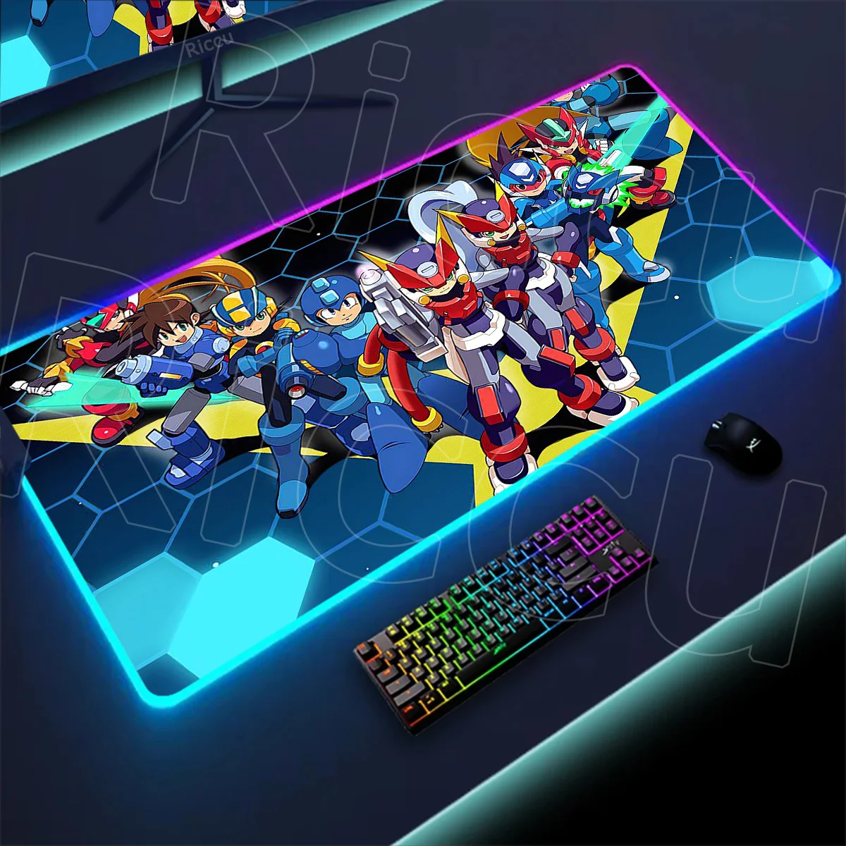 

RGB Mousepad Megaman Anime Mouse Pad Gamer Desk Mat Back Light Led Mousepad Setup Rubber Gaming Accessories Deskmat Big Mousepad