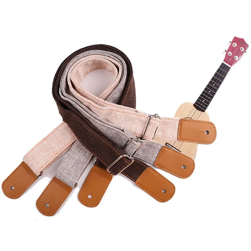 Solid Color Hawaiian Guitar Strap Cotton Linen Anti Slip Bass Suitable For Ukulele Shoulder Belt Acoustic Musical Accessories