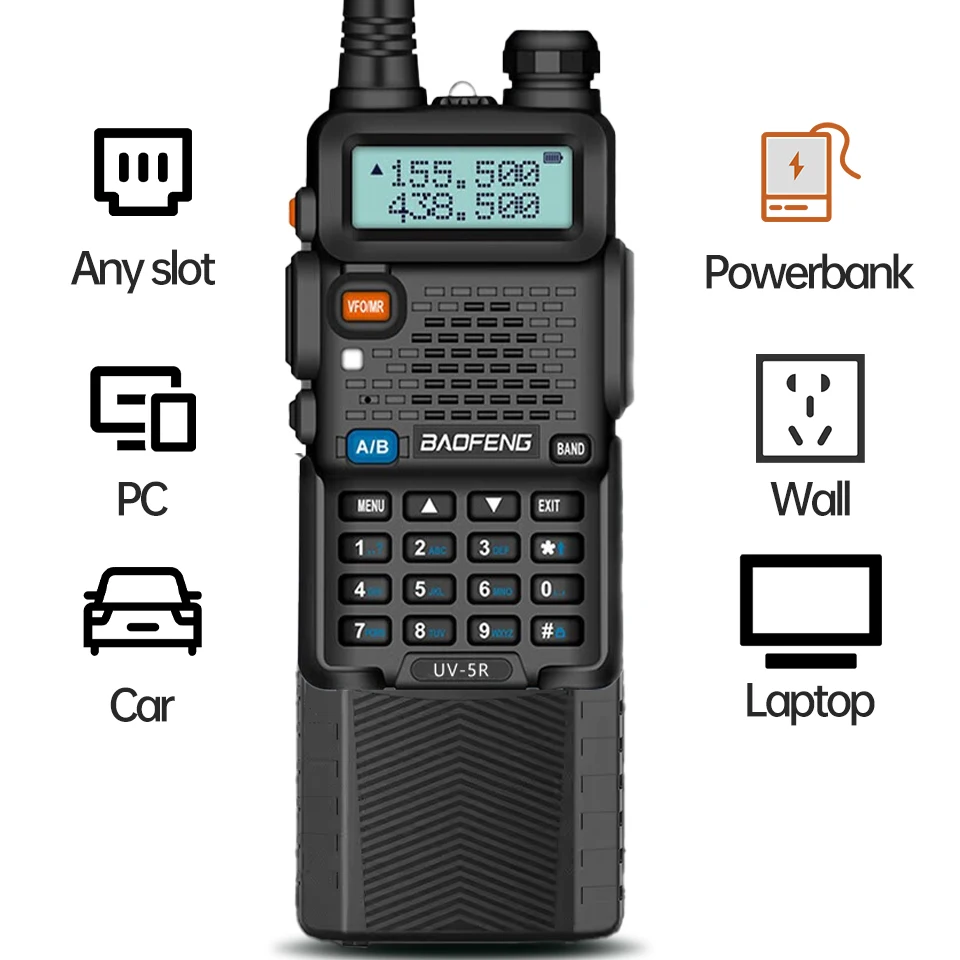 1/2 pezzi Baofeng UV-5R Walkie Talkie 8W 3800mAh Tri Power Type-C VHF UHF Dual Band a lungo raggio Radio FM Ricetrasmettitore portatile Outdoo