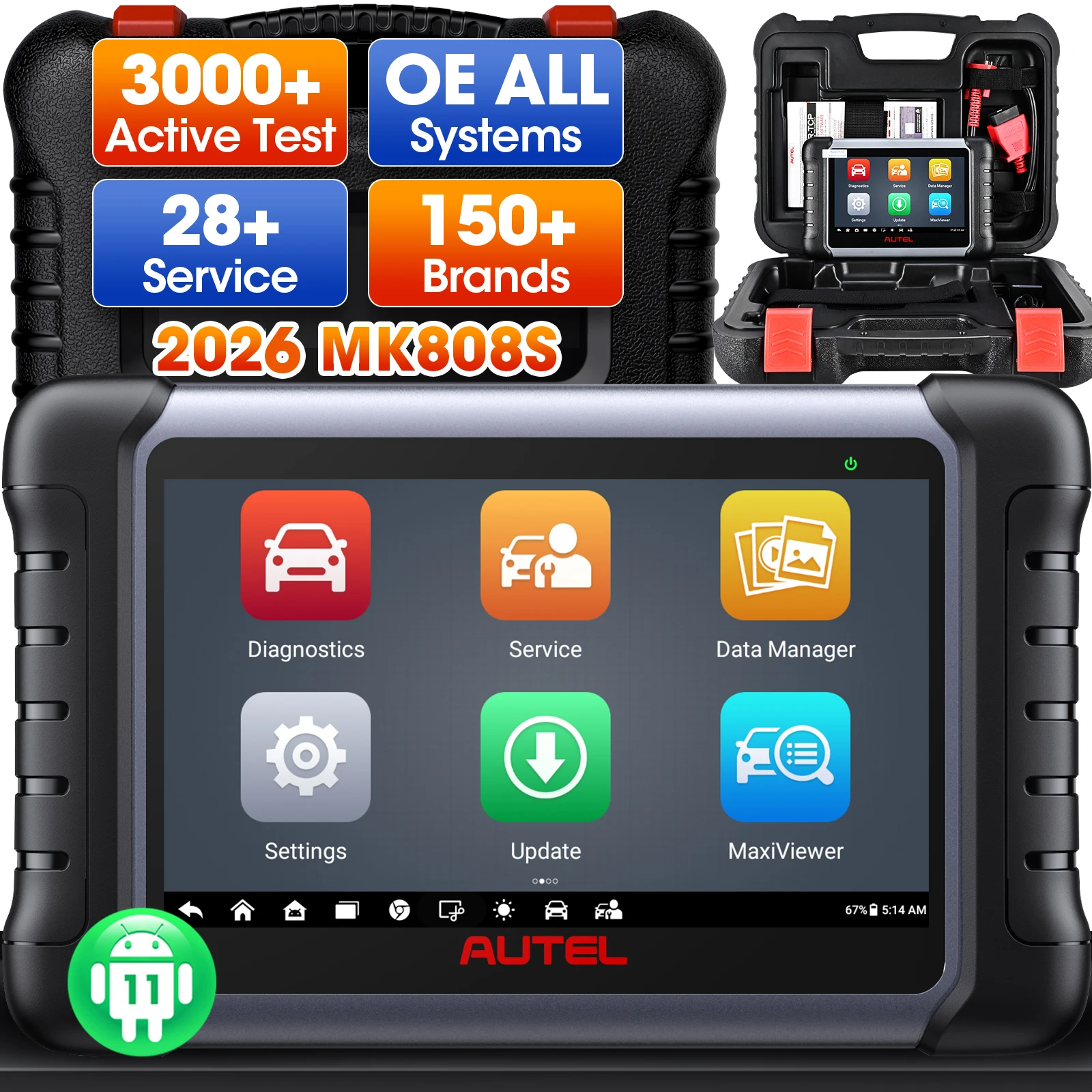 Autel MK808S Bi-Directional Scan Tool Upgraded 4GB+64GB Android 11 Full System OBD2 Scanner Diagnostic Tool 28+ Reset Function