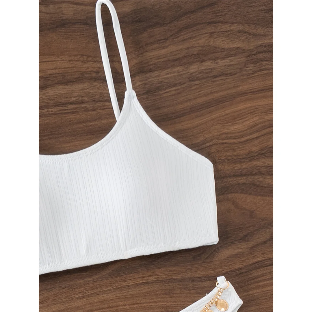 Metallketten, hoch geschnittenes Bein, brasilianischer Bikini, Damen-Badeanzug, zweiteiliges Bikini-Set, Badebekleidung, Badeanzug, Schwimmkleidung V6009 – Detail 11