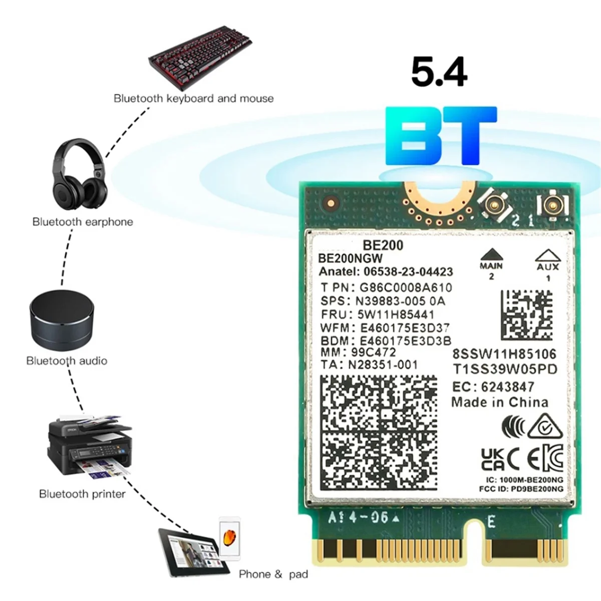 WiFi 7 for Intel BE200 Wireless Network Card BT5.4 Wifi Card BE200NGW 2.4/5/6GHz 5.8 Gbps M.2 Adapter for PC Laptop