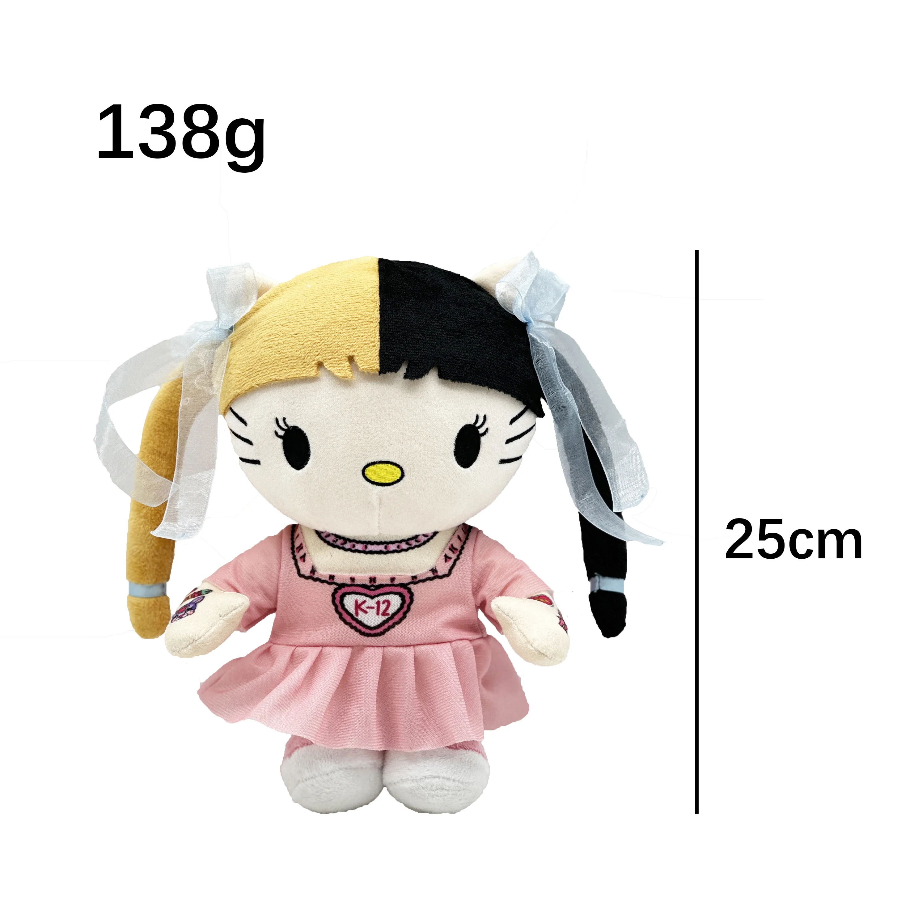 Peluche Hello Kitty Melanie Martinez, cheveux noirs et jaunes, beurre avec robe rose, jouets en peluche pour garçons et filles, cadeau de renforcement GérStrengthening