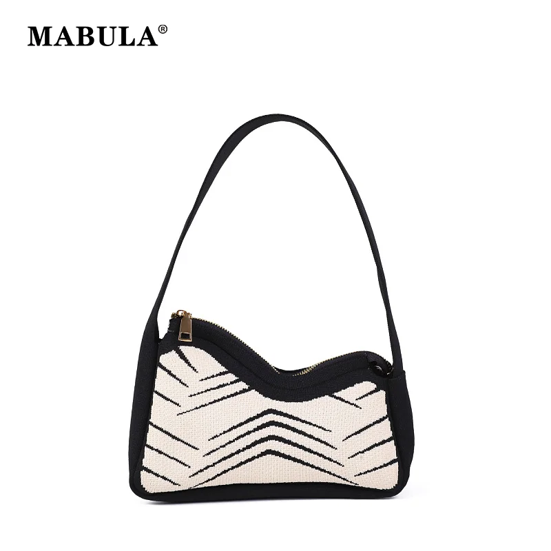 

MABULA Fashion Striped Underarm Hobo Hangbag Women's Small Phone Bag Luxury Design Shoulder Purse Ladies Shopping Satchel 2024