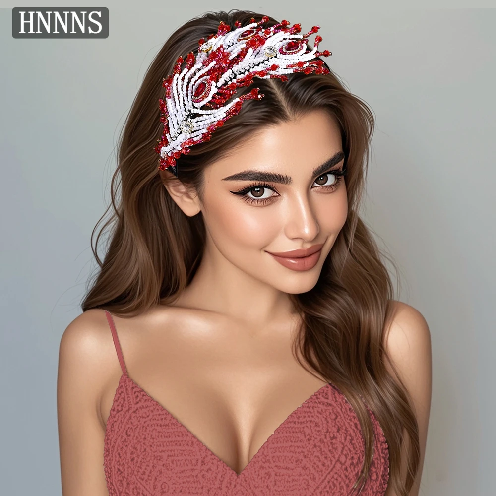 

TOPQUEEN Bridal Wedding Headband Handmade Bead Making Simulation Feather Exquisite Women's Banquet Party Hair Accessories YXA212