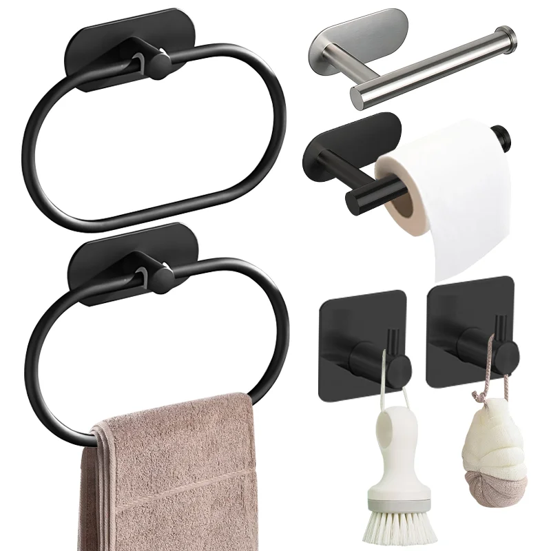 Wall Mount Toilet Towel Paper Holder Adhesive Stainless Steel Kitchen Roll Towel Rack Napkin Dispenser Absorbent Tissue Hanger