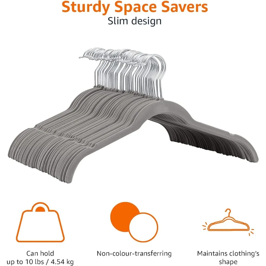 شماعات ملابس قميص مخملية رفيعة غير قابلة للانزلاق لتنظيم خزانة الملابس باللون الرمادي والفضي، عبوة من 30 تصميمًا موفرًا للمساحة، مثالية f #5