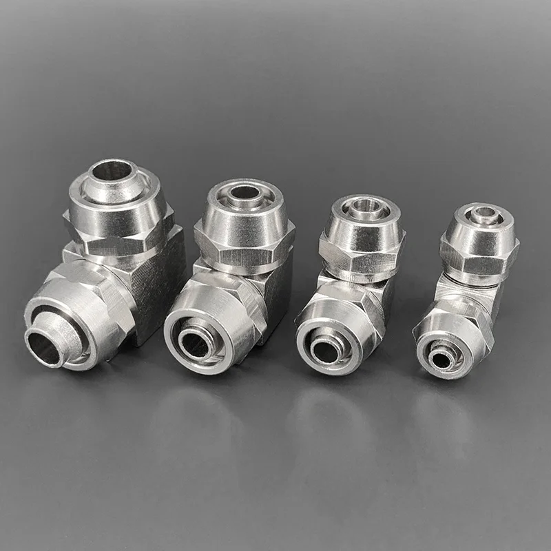 PV-4 6 8 10 12 14 16ミリメートルに1個銅ニッケルメッキクイックツイスト直角pv pneumaticl管継手肘二重接続