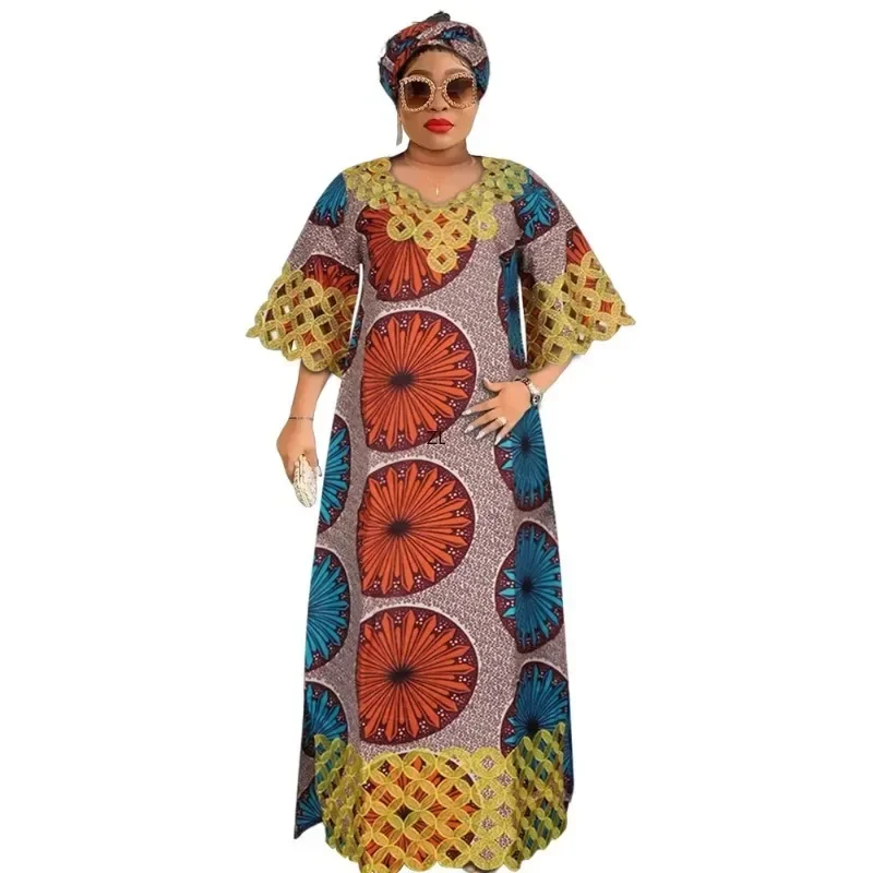 

Dashiki Africa Clothing Plus Size African Party Evening Dresses for Women Autumn Half Sleeve Round Neck Long Maxi Gowns Outfits