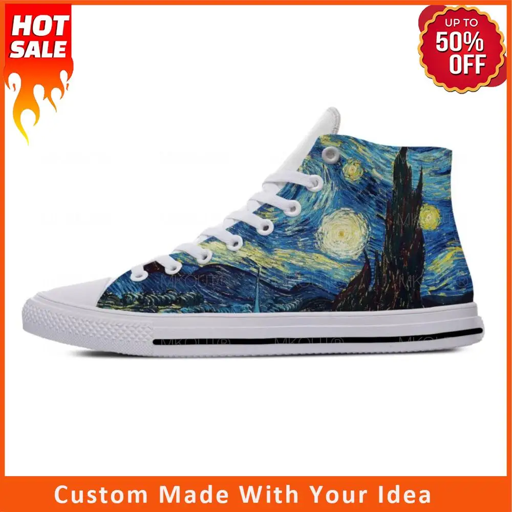 Van Gogh Oil Painting Aesthetic Starry Night Cool Casual Cloth Shoes High Top Lightweight Breathable 3D Print Men Women Sneakers