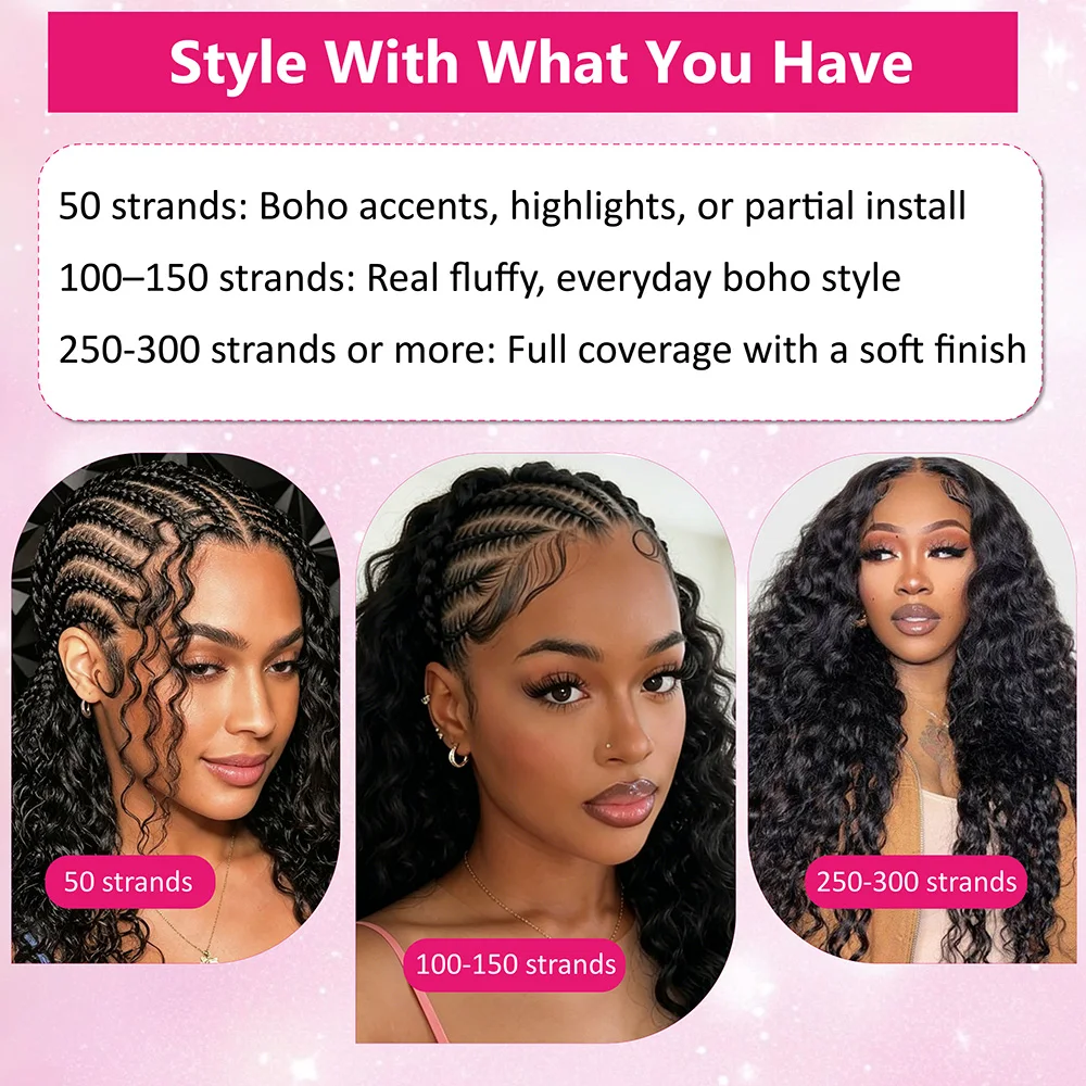 Rambut Crochet Manusia Bergelombang Dalam Model Pre Looped Feathered Untuk Kepang Boho, Dapat Digunakan Kembali, Miracle Knots Crochet Human Hair