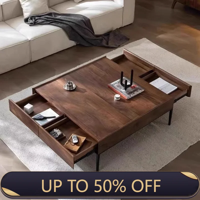 

Modern Luxury Italian Coffee Table Living Room Walnut color Design Living Room Side Table Drawer storage bedroom Furniture