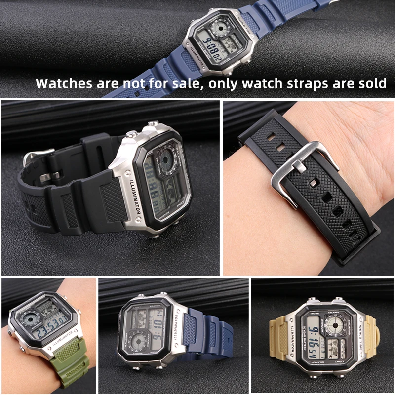 الراتنج حزام ساعة اليد ل كاسيو G-Shock AQ-S810W AQ-S800W W-735H W-216H F-108Wh W-219 ساعات سيليكون الفرقة الرجال سوار 18 مللي متر الأسود