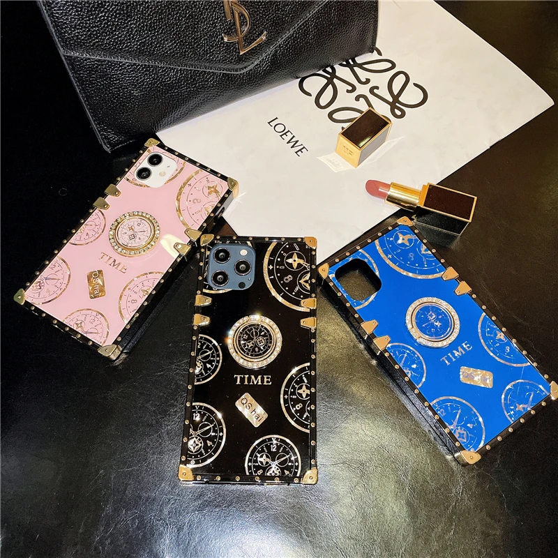 Luxury Diamond Time Pattern Ring Holder Bumper Phone Case For OPPO Realme 9 8 7 6 5 Pro 9I 8I C35 C31 C25 C21 C17 C15 C12 C11 C3