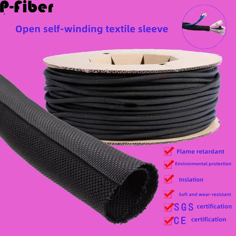 

Open self-winding textile sleeve, flame-retardant wire protection, cable sheath, braided net tube, harness sheath, hose