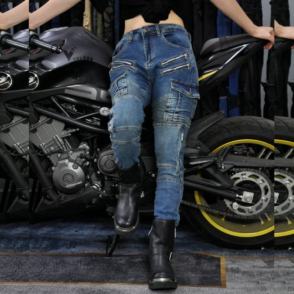 Motorcycle Riding Jeans Protective Pants for Women Stretch Anti-Fall Protection With 4 X Upgrade CE Armor Knee Hip Pads