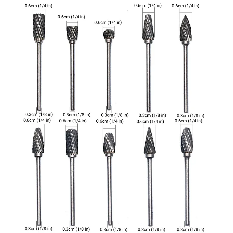 Wolframkarbid-Rotationsfeilen-Set, Fräser, 1/8“ Doppelschnitt Dremel Zubehör für Holzbearbeitung, Schleifen, Schnitzen, 10 Stück – Detail 1