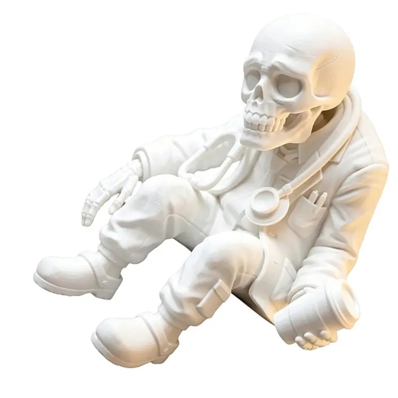 ABUG-Funny Tired Worker Statue Skeleton Figurine 3D-Printed Halloween Skeleton Desk Ornament
