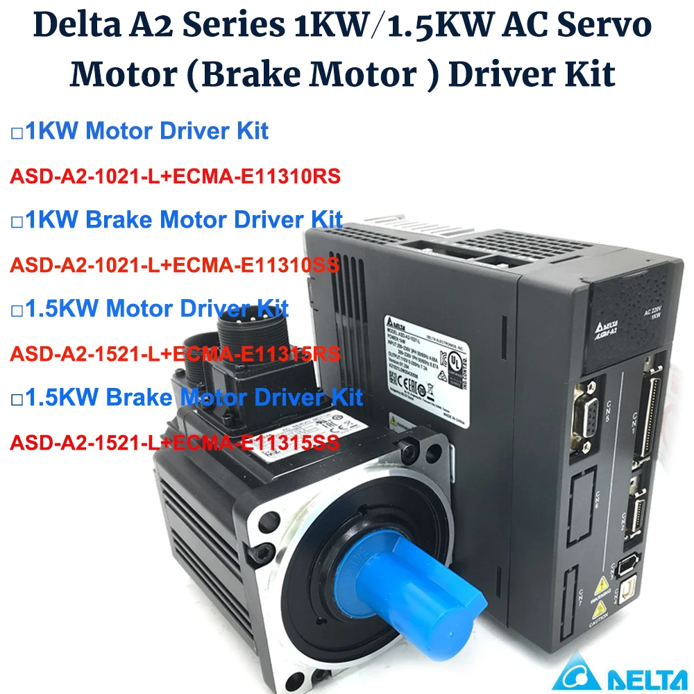 

1KW/1.5KW Delta A2 130mm AC Servo Motor Driver Kit ASD-A2-1521-L,ASD-A2-1021-L,ECMA-E11310RS/E11310SS,ECMA-E11315RS/E11315SS