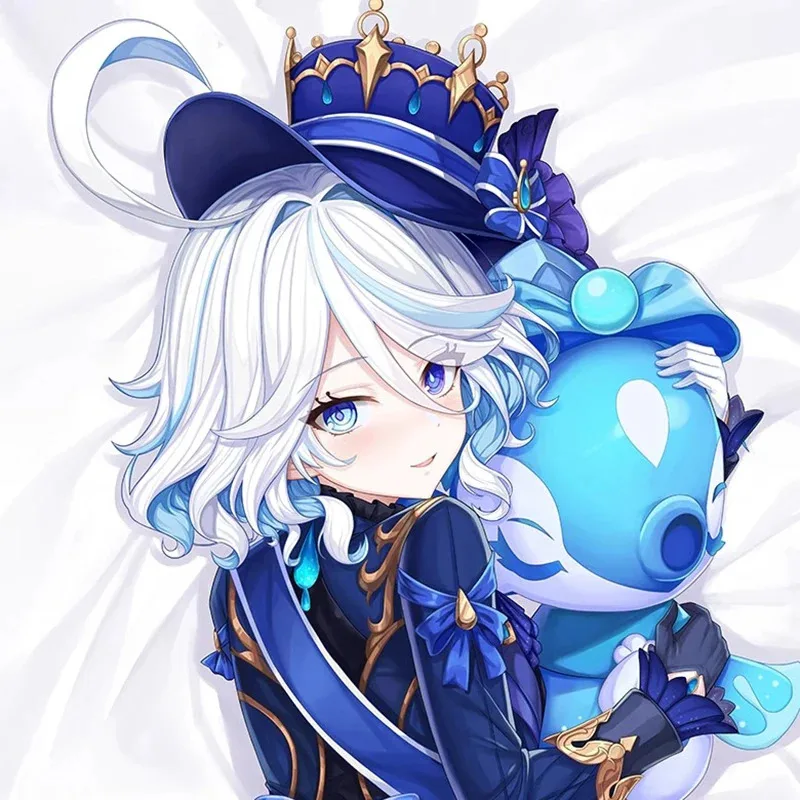 Genshin Impact Furina Cosplay Hug Body Pillow Case 2-Side Peachskin Hugging Pillow Case Focalors Long Body Pillow Cover