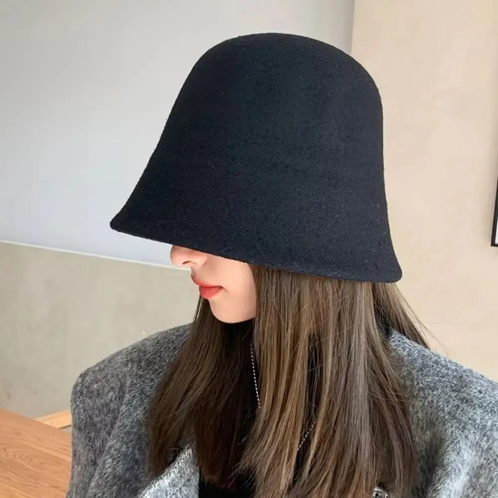 Chapeau de pêcheur en laine de couleur unie, chaud et coupe-vent, chapeau seau tricoté épais, chapeau fedora, automne-hiver
