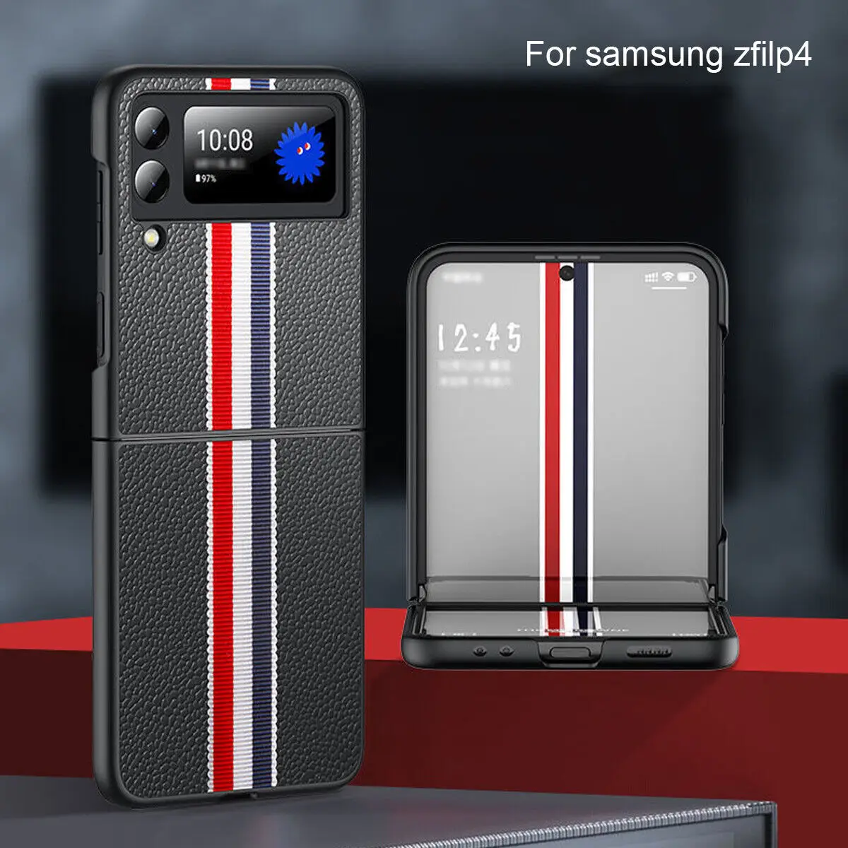 For Samsung Z Flip4 5G Hinge Protection Shockproof Leather Folding Hybrid Case