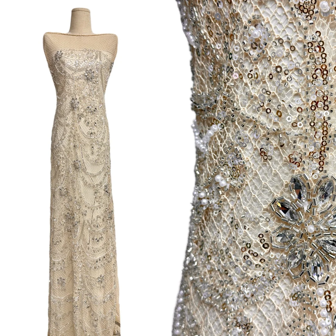 

5 Yards Luxury Stones African Sequins Lace Fabric High Quality French Nigerian Beaded Groom Lace for Wedding Dress