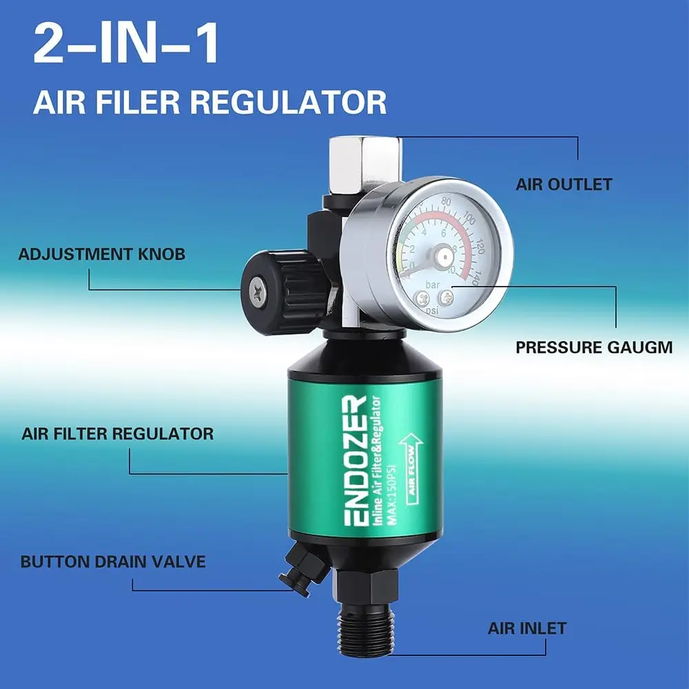 Endozer Air Filter with Air Regulator Spray Gun Air Regulator Gauge Air Spray In-Line Water Trap Filter Tools for Paint Spraygun